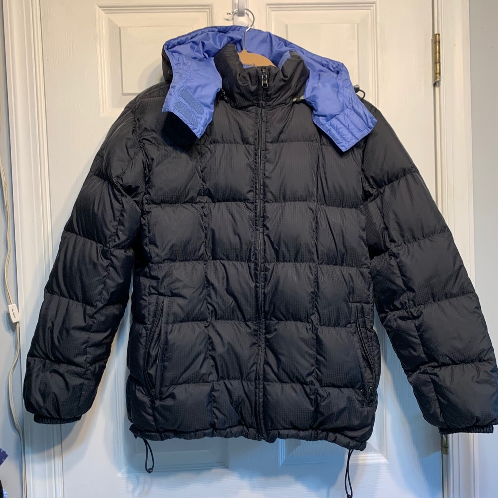 Lands End Puffer Jacket Size S 6-8 Black Goose Down Ripstop Reversible Gorpcore